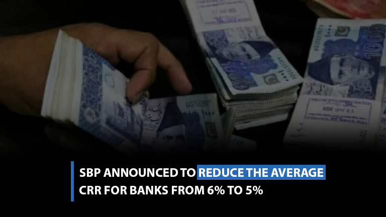 SBP announced to reduce the average CRR for banks from 6% to 5%