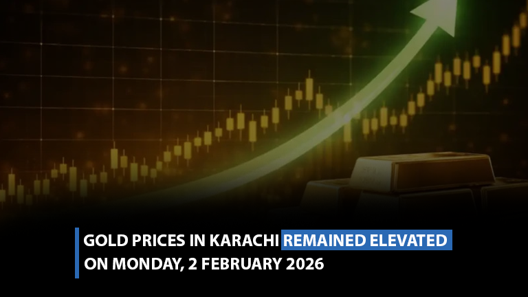 Gold prices in Karachi remained elevated on Monday, 2 February 2026